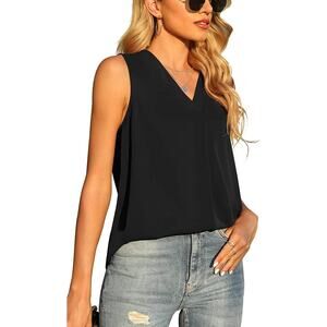 QUEZHU Women's Summer Sleeveless Chiffon Tank Tops Blouse Loose Casual V Neck...